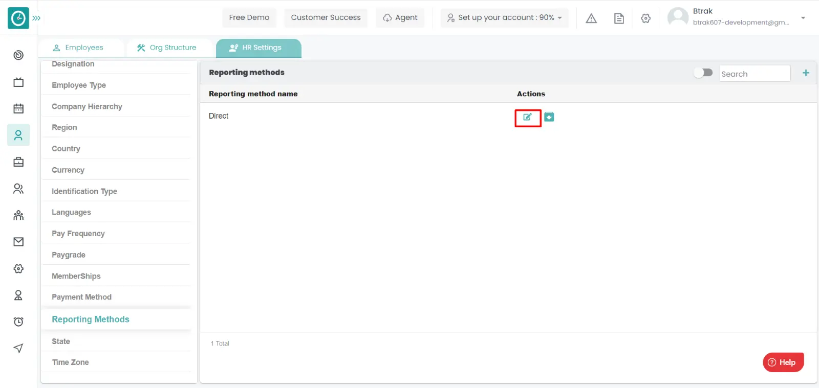 HR Settings dashboard