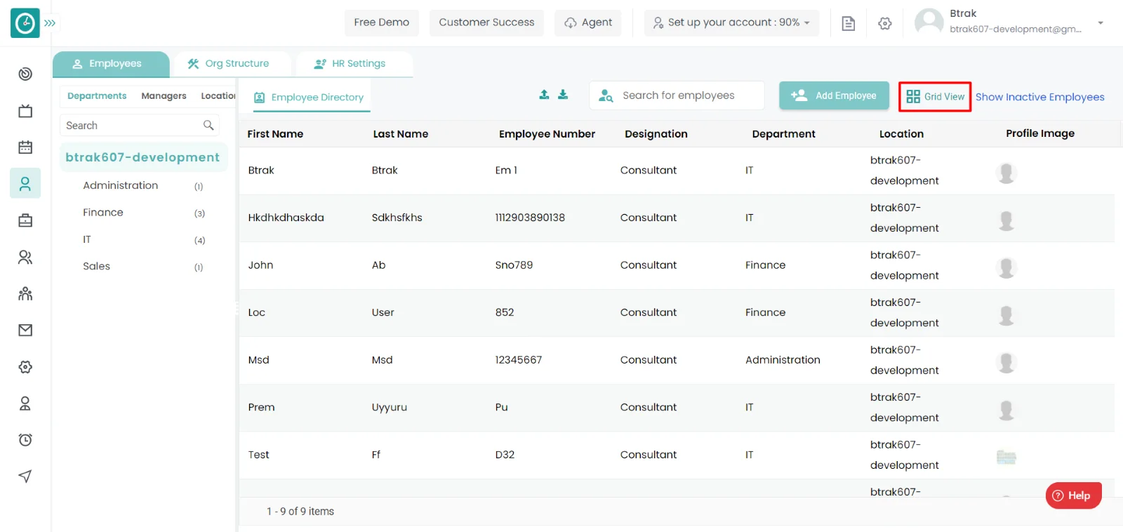 Grid view in HR Tab