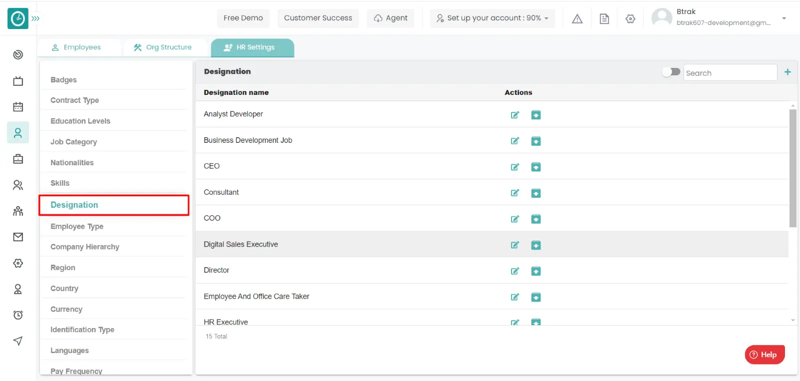 dashboard settings