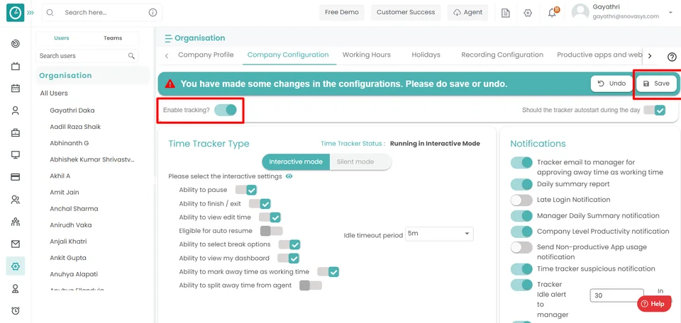 select Enable Tracking