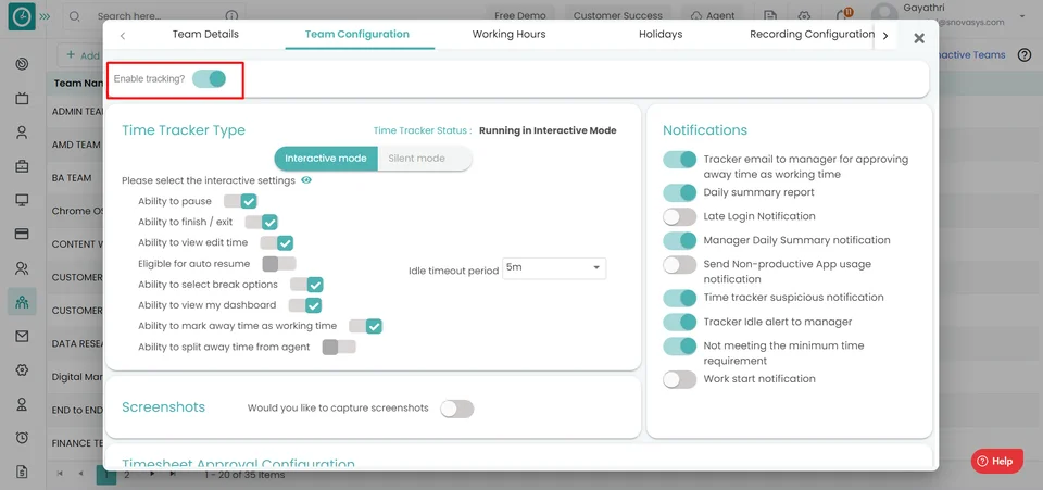 select Enable Tracking