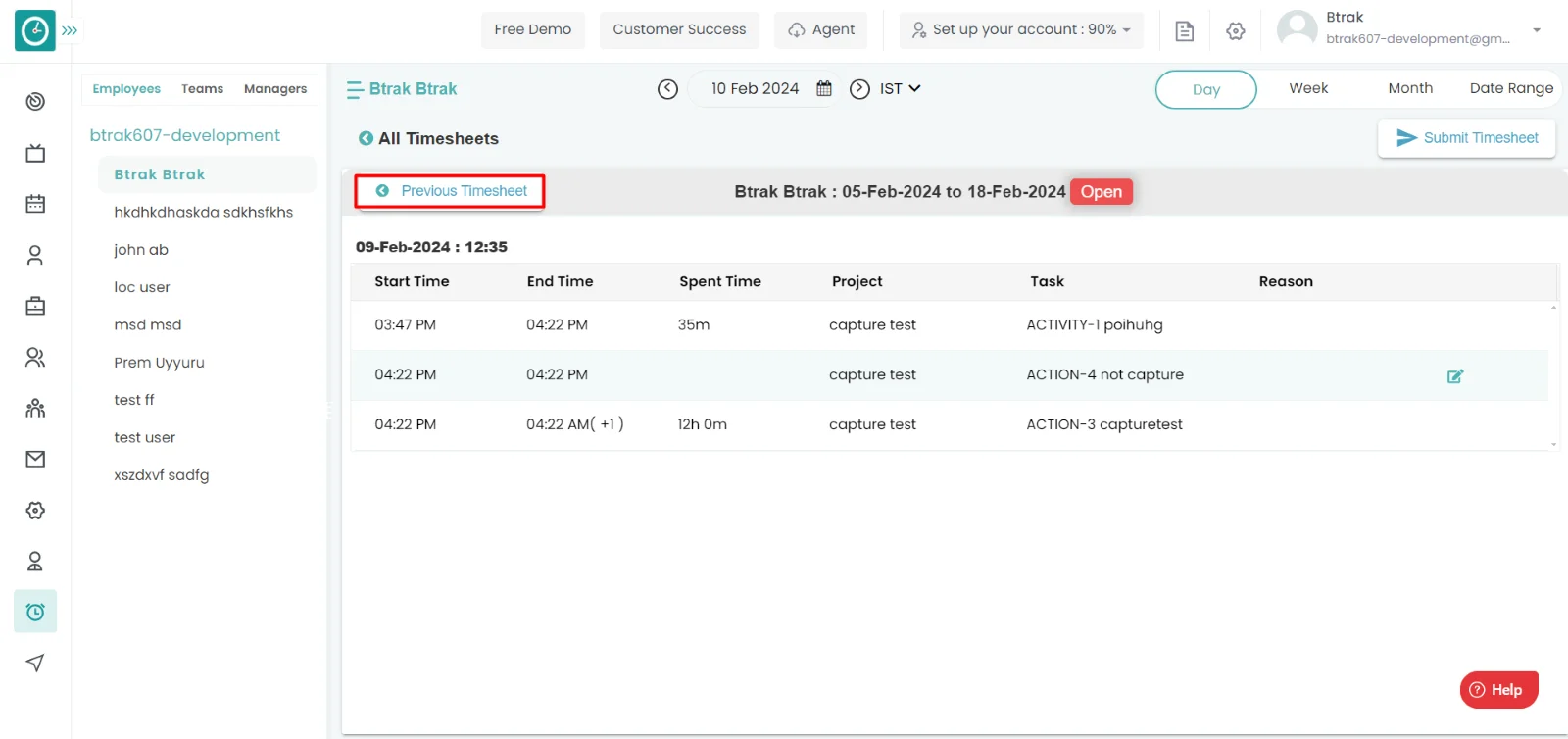 previous timesheets