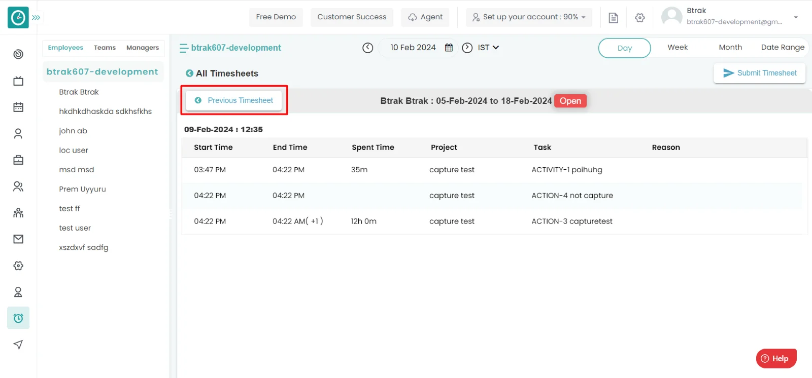 tasks in a timesheet