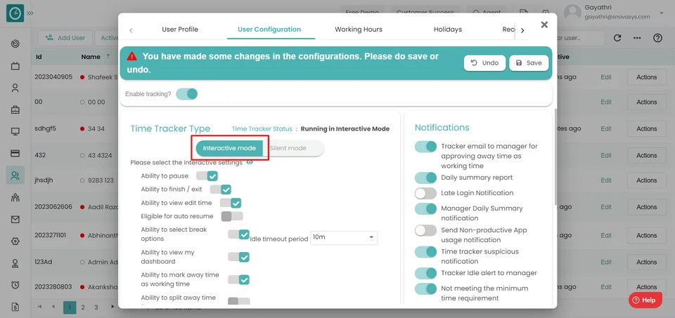 interactive users settings