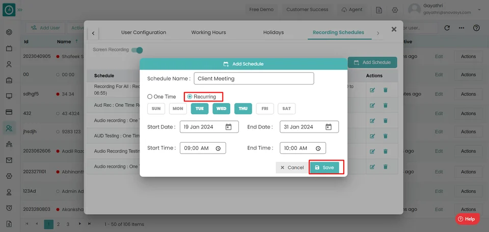 Time Champ settings